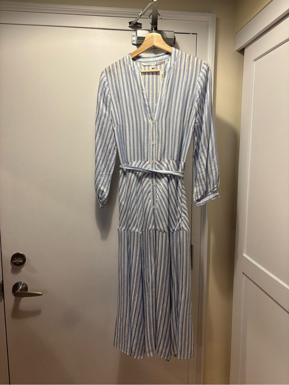 Veronica Beard Light Blue and White Stripe Dress